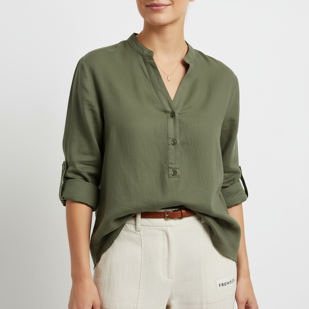 FROWSCA Pure Linen Women's Mandarin shirt1