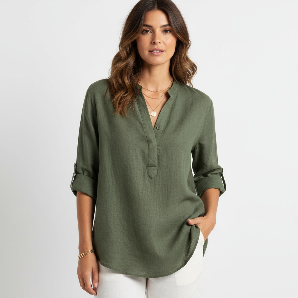 FROWSCA Pure Linen Women's Mandarin shirt1